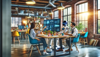 medarbetare och ai-robot på kontor